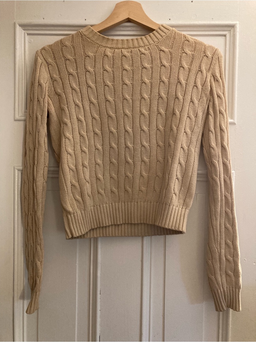 American Apparel Cotton Cable Crewneck Knit Sweater Cream Wheat XS
